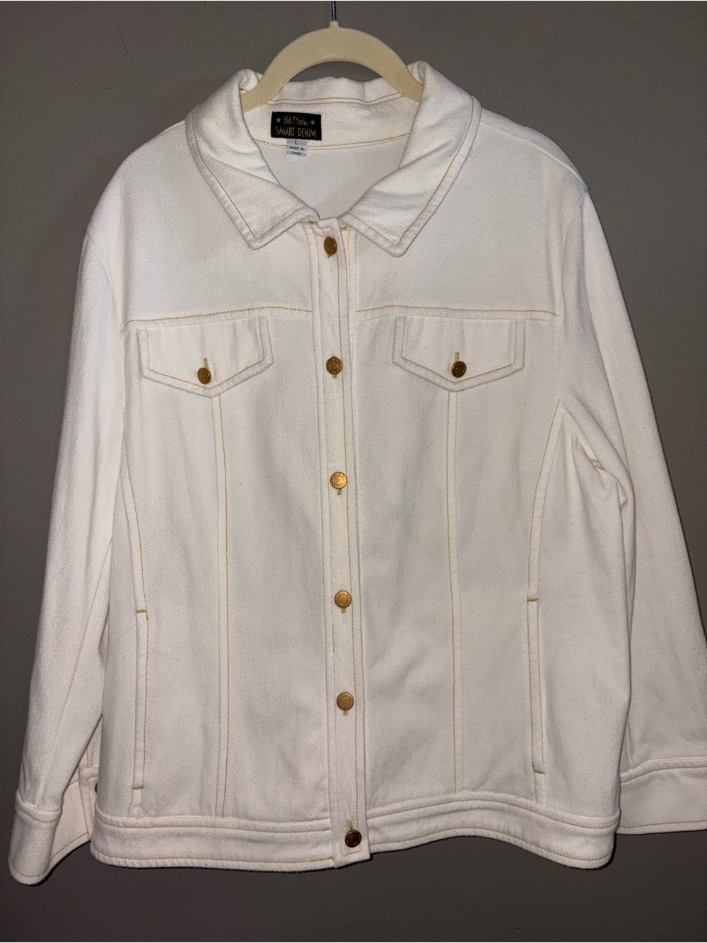 Bob Mackie Cream Button-Front Jean Jacket size Large soft denim